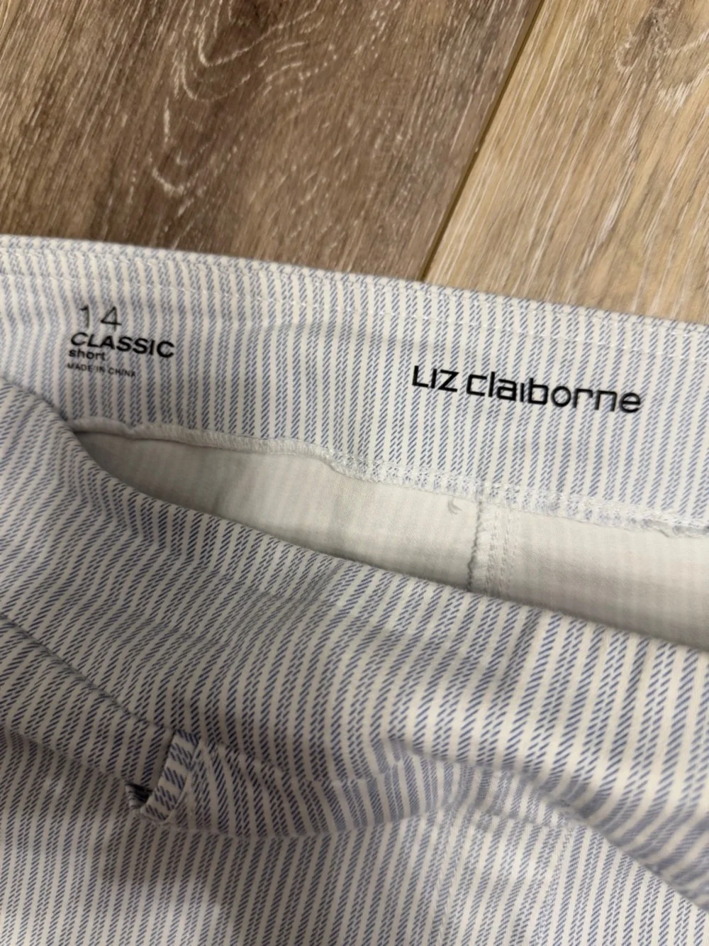 #14)  Liz Claiborne White and Light Blue Striped Bermuda Shorts - Picture 7 of 7